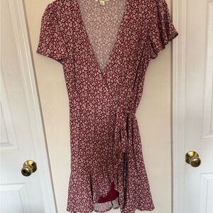 miami Burgundy Floral Wrap Mini Dress M